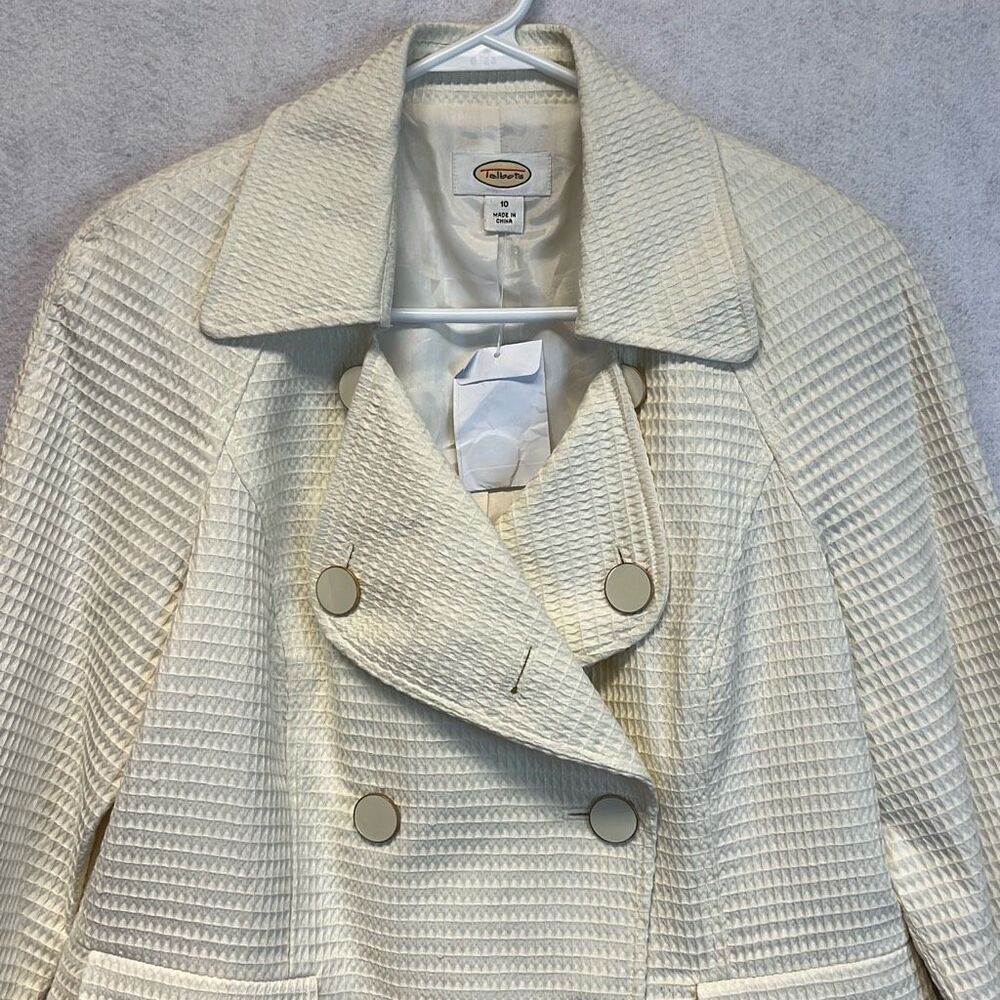 TALBOTS Jacket Women's Size 10 Cream Double Breasted Waffle Textured Blazer